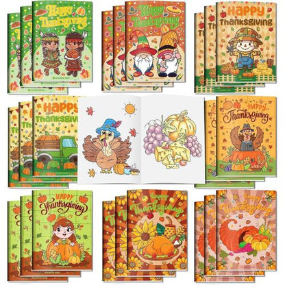 24 Pack Mini Thanksgiving Coloring Books for Kids Bulk