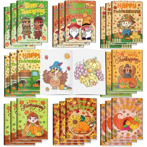 24 Pack Mini Thanksgiving Coloring Books for Kids Bulk