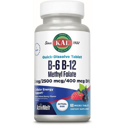 KAL Vitamin B-6 B-12 Methyl Folate ActivMelt 60 Servings, 60 Micro Tabs