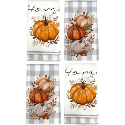 4, Pumpkin Buffalo Plaid Dish Towels