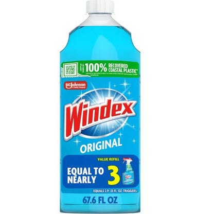 Windex Glass & Window Cleaner Refill, Original, 67.6 oz