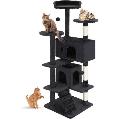 FDW Cat Tree – 54" Multi-Level Tower with Scratching Posts & Cozy Condo (Dark Gray)