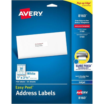 Avery Easy Peel Address Labels, Inkjet Printers, White