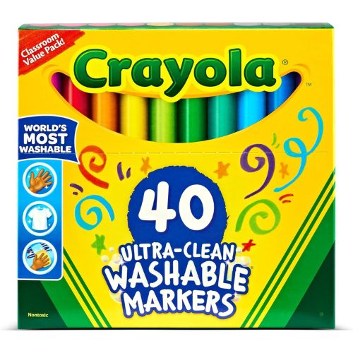 Crayola Ultra Clean Washable Markers (40ct), Teacher School Supplies for Kids