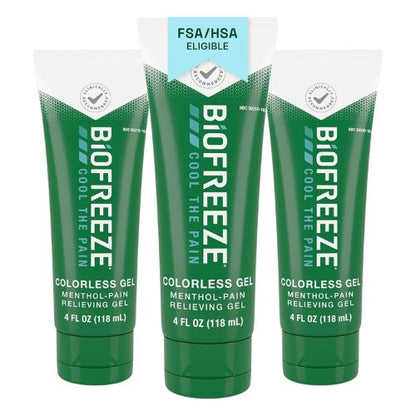 Biofreeze Pain Relief Gel, Colorless Menthol Gel, 4 FL OZ Tube (3 Pack)