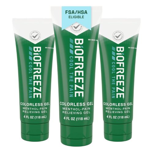 Biofreeze Pain Relief Gel, Colorless Menthol Gel, 4 FL OZ Tube (3 Pack)