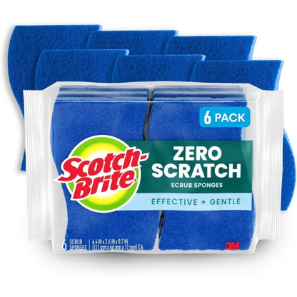 Scotch-Brite Zero Scratch Scrub Sponge – 6-Pack, Safe for Nonstick