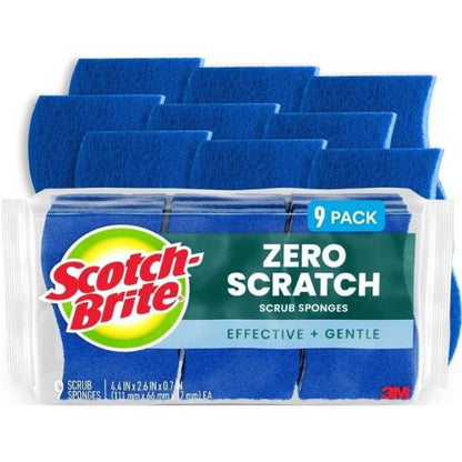Scotch-Brite Zero Scratch Scrub Sponge, 9 Pack