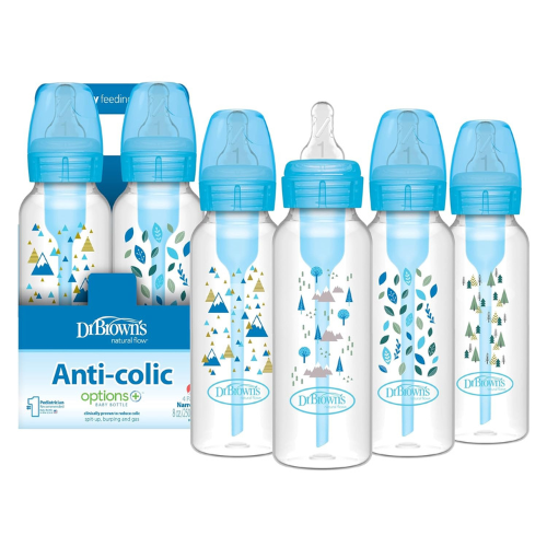 Dr. Brown's Anti-Colic Options+ Narrow Baby Bottle, Blue Nature, 4-Pack