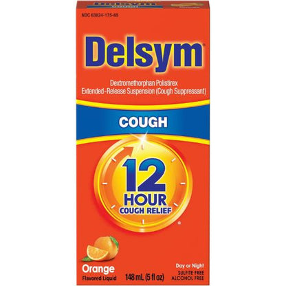 Delsym 12 Hour Cough Medicine for Adults Orange Flavor Liquid Cough Syrup, 5 Fl Oz (Pack of 1)
