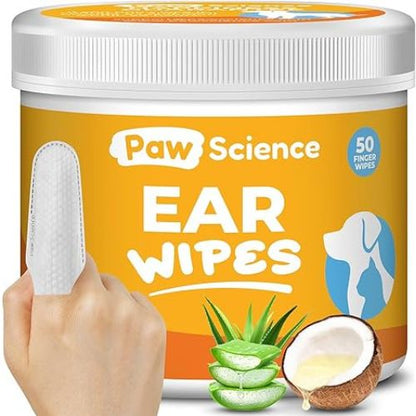 Dog Ear Cleaner Wipes – Finger Wipes for Dogs & Cats – Coconut Formula