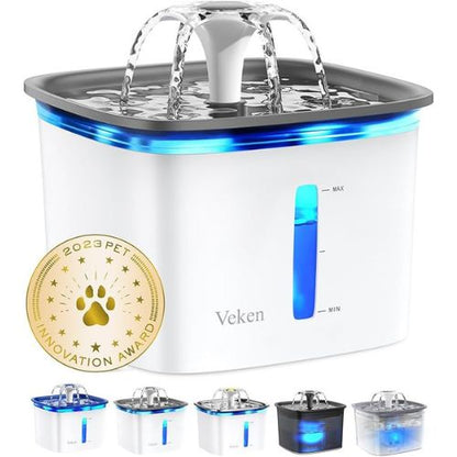 Veken Pet Water Fountain – 95oz/2.8L, Automatic Dispenser with Filters (Grey)