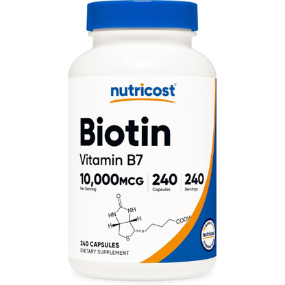 Nutricost Biotin (Vitamin B7) 10,000mcg (10mg), 240 Capsules, Quick Release