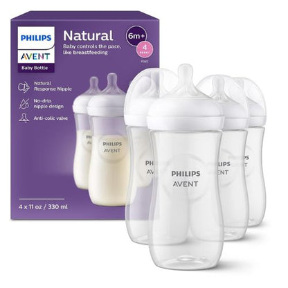 Philips Avent Natural Baby Bottles, Fast Flow, 11 oz, BPA-Free, 4-Pack