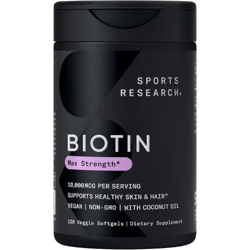 Sports Research® Biotin 10,000mcg w/Coconut Oil, 120 Count Plantgels™