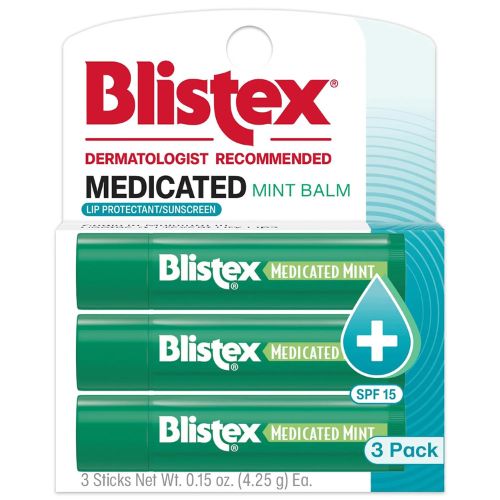 Blistex Medicated Mint Lip Balm SPF 15, 24 Hr Moisture, 0.15 oz, 3 Count