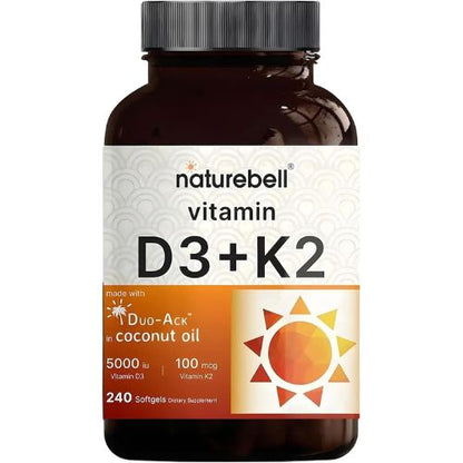 NatureBell Vitamin D3 5,000 IU & K2 100mcg, 240 Softgels