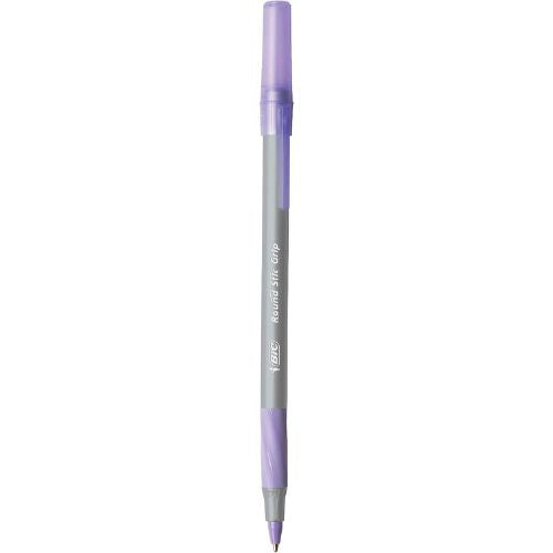 BIC Round Stic Grip Xtra Comfort Ballpoint Pen, Purple Ink, 12-Count