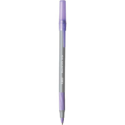 BIC Round Stic Grip Xtra Comfort Ballpoint Pen, Purple Ink, 12-Count