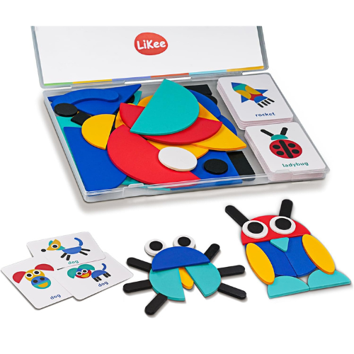 LiKee Wooden Shape Puzzles (36 Blocks & 60 Cards)