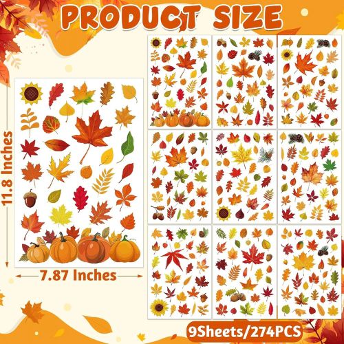 9 Sheets Fall Decorations, 274 PCS Fall Window