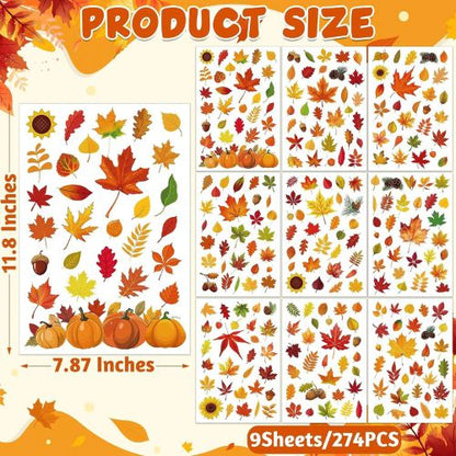 9 Sheets Fall Decorations, 274 PCS Fall Window