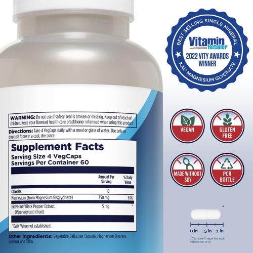 KAL Magnesium Glycinate, New & Improved Fully Chelated High