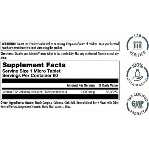KAL Vitamin B12 Methylcobalamin and Adenosylcobalamin 2000 mcg