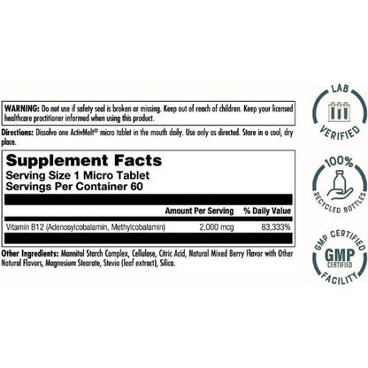 KAL Vitamin B12 Methylcobalamin and Adenosylcobalamin 2000 mcg