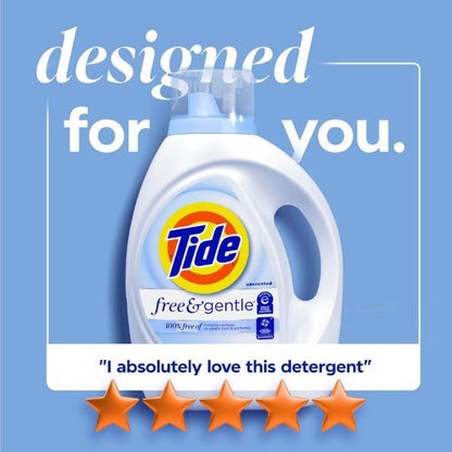 Tide Free & Gentle Liquid Laundry Detergent, 64 Loads, 84 fl oz