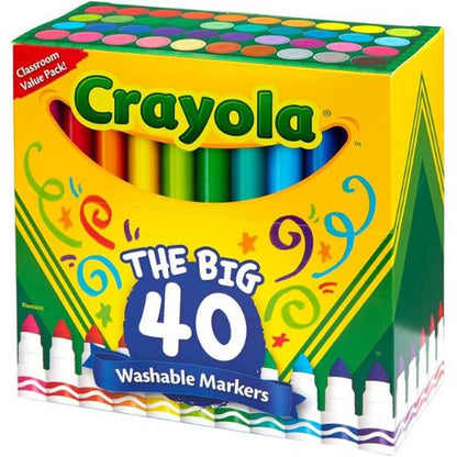 Crayola Ultra Clean Washable Markers (40ct), Teacher School Supplies for Kids