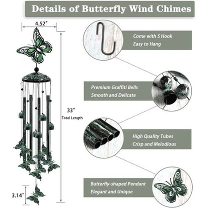 33" Green Butterfly Outdoor Wind Chimes