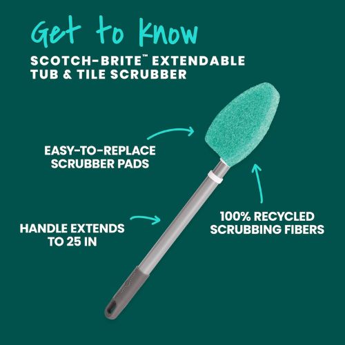 Scotch-Brite Extendable Tub & Tile Scrubber Kit, 1 Handle & 3 Scrubbers