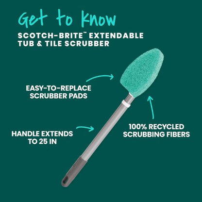 Scotch-Brite Extendable Tub & Tile Scrubber Kit, 1 Handle & 3 Scrubbers