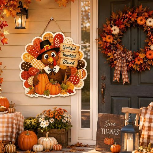 Turkey Pumpkin Wooden Sign for Front Door