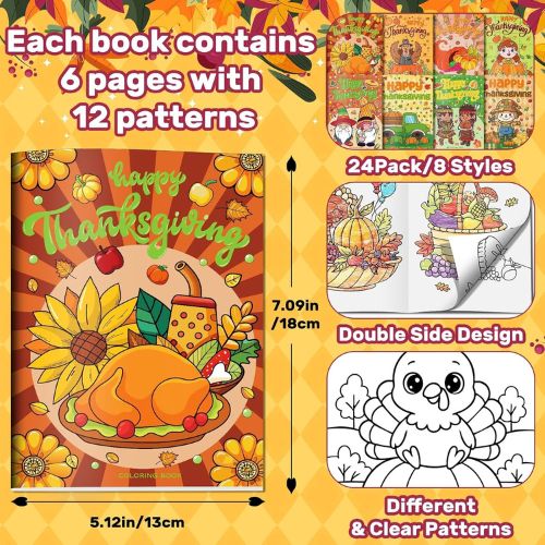 24 Pack Mini Thanksgiving Coloring Books for Kids Bulk