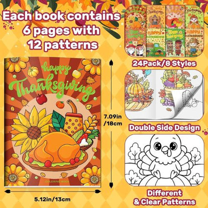 24 Pack Mini Thanksgiving Coloring Books for Kids Bulk