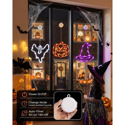 Halloween Windows Lights - Pumpkin, Ghost, Hat with Timer