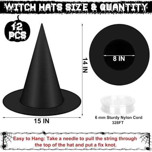 12 PCS Halloween Witch Hats, Black Hanging