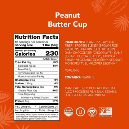 ALOHA Organic Plant Based Protein Bars Peanut Butter Cup , 12 Count Vegan ,