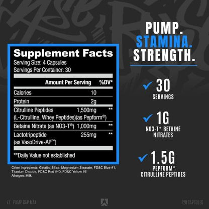 RYSE Project Blackout Pump Cap Max - Pre Workout Nitric Oxide Booster  30 Servings (120 Count)
