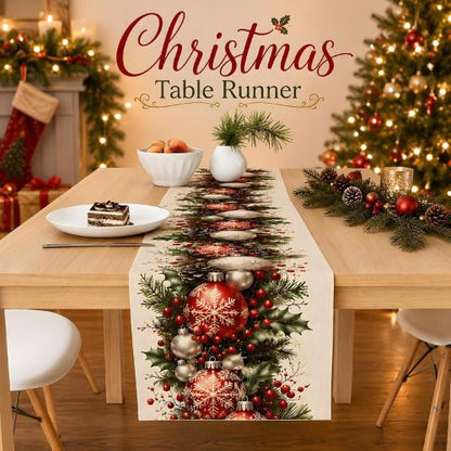 Xmas Balls Snowflake Pine Cone Table Runner