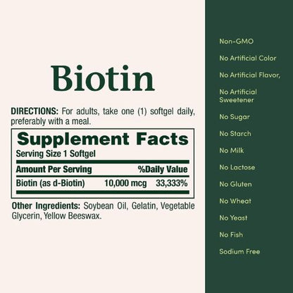 Nature's Bounty Biotin Hair Skin and Nails Vitamins, 120 Softgels