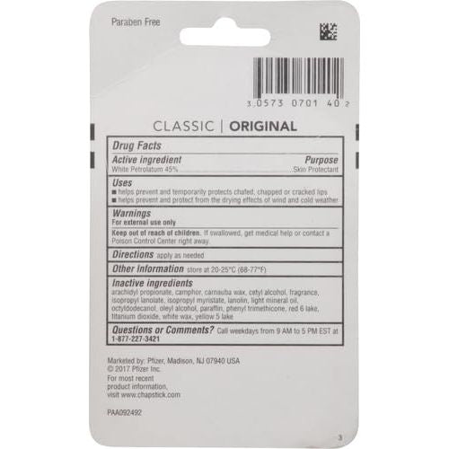 ChapStick Classic Original Lip Balm Tubes, Lip Care - 0.15 Oz (Pack of 3)