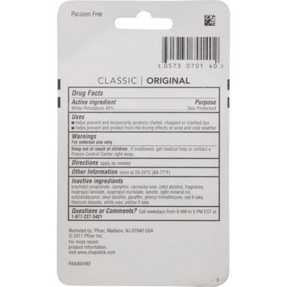 ChapStick Classic Original Lip Balm Tubes, Lip Care - 0.15 Oz (Pack of 3)