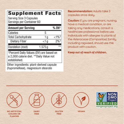Nature's Way Dandelion Root Capsules, 1,575 mg per Seving, 180 ct