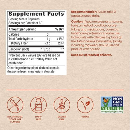 Nature's Way Dandelion Root Capsules, 1,575 mg per Seving, 180 ct