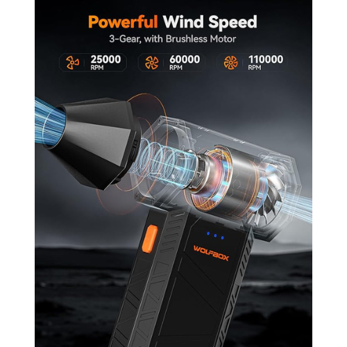 WOLFBOX MF50 Electric Air Duster – 110000RPM, 3-Speed