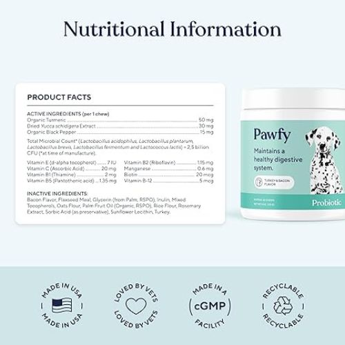 Pawfy Dog Probiotics – 30 Bacon Chews