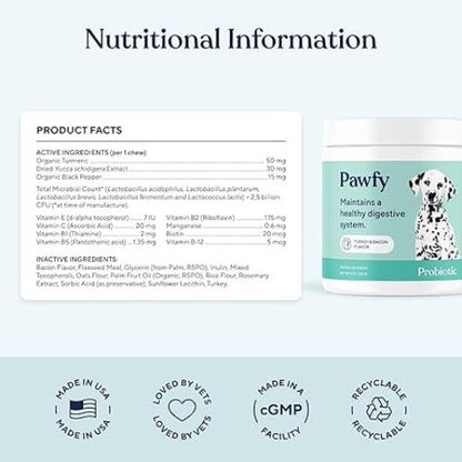 Pawfy Dog Probiotics – 30 Bacon Chews
